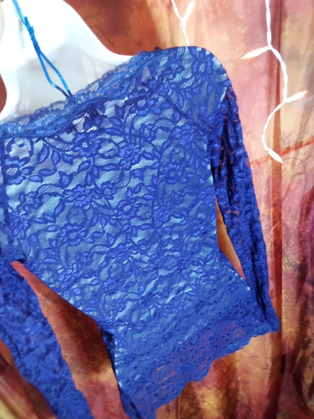 Moda International Navy Blue Sheer Lace Top - Picture 3 of 5
